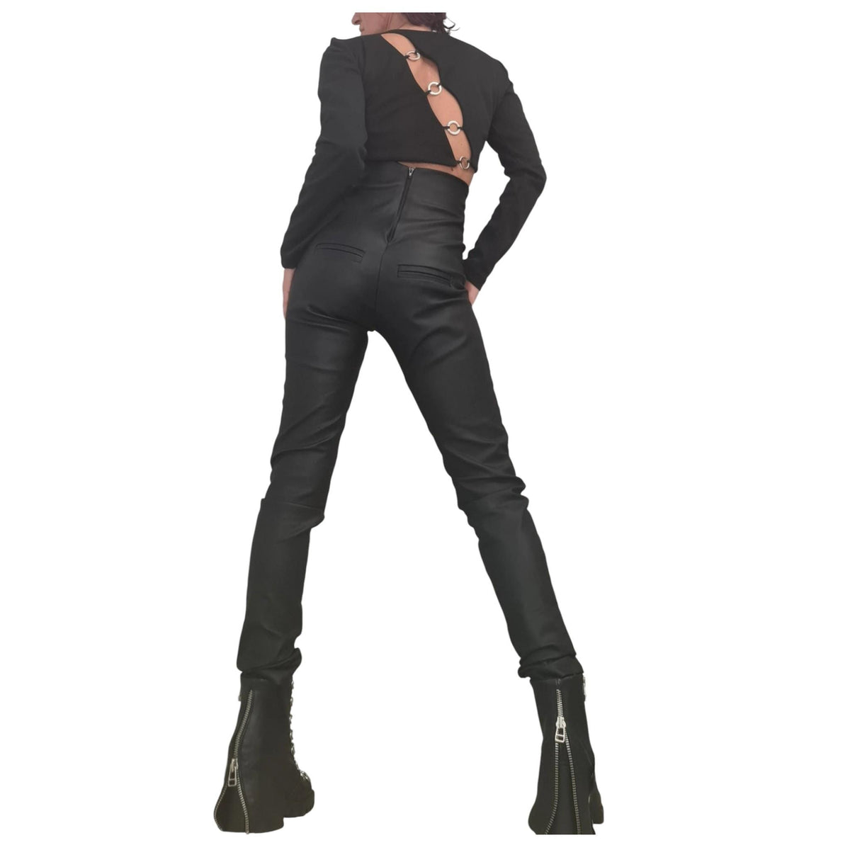 Black Faux Leather Skinny Pants, High Waist Trousers, Gothic Fashion