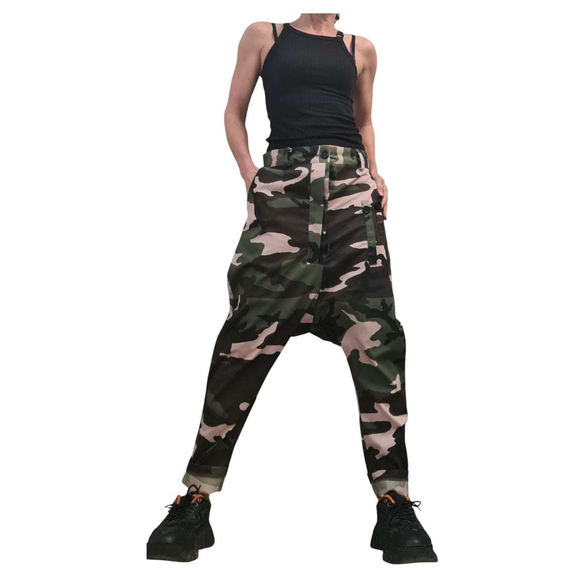 Camouflage Harem Pants, Drop Crotch Trousers, Tapered Leg