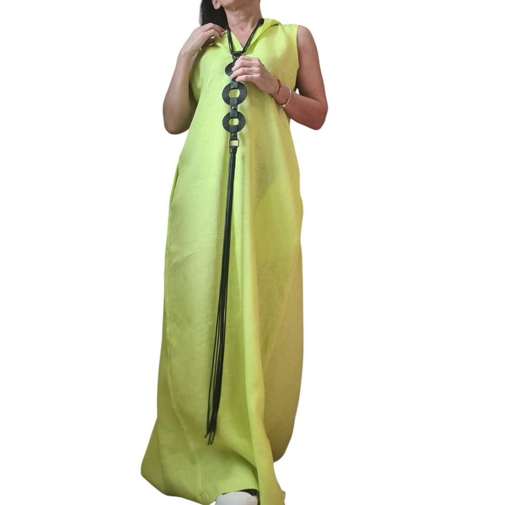 Olive Green Hooded Linen Dress, Sleeveless Maxi Dress, Boho Kaftan, Plus Size