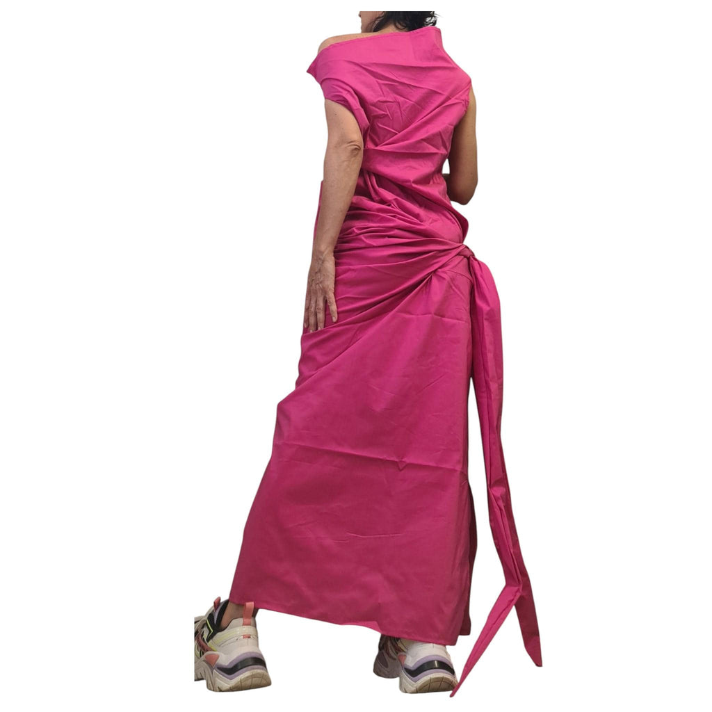 Pink Maxi Dress, One Shoulder Asymmetric, Boho Summer Dress, Kaftan Draped Cotton Outfit