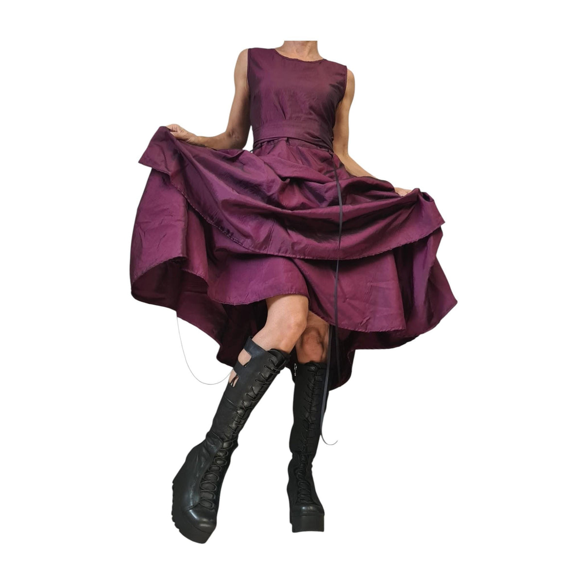 Asymmetric Taffeta Wedding Dress, Gothic Sleeveless Plus Size Gown