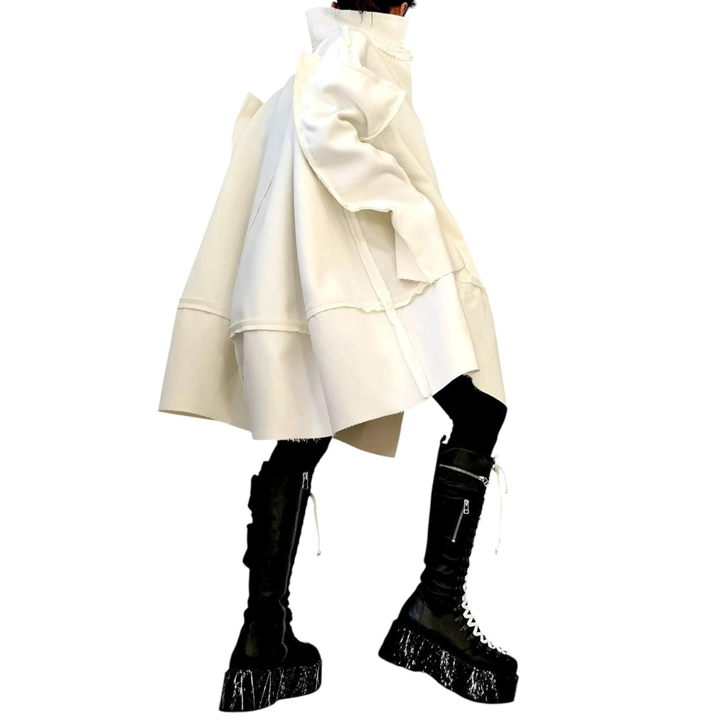 Ivory Oversized Wool Coat, Plus Size Loose Jacket, High Collar Winter Outerwear