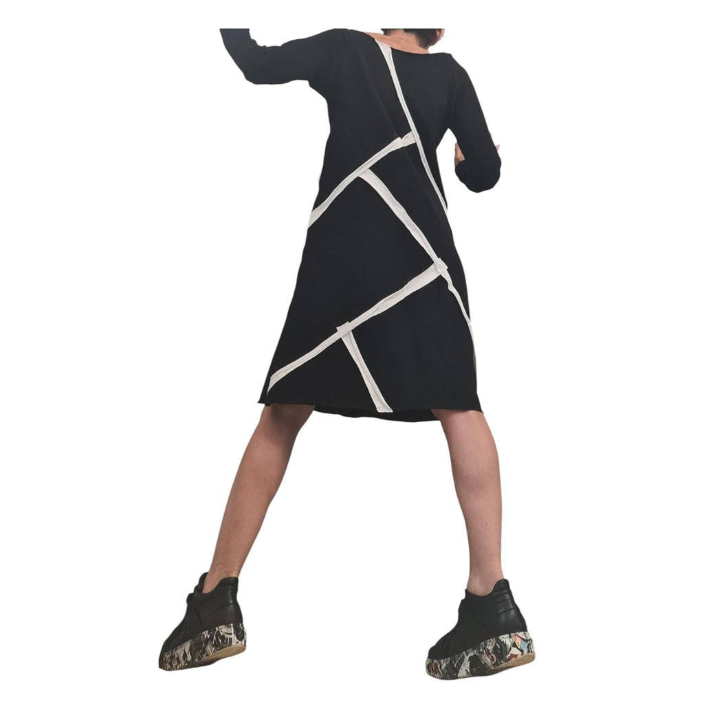 Black and White One Shoulder Dress, Plus Size Clothing