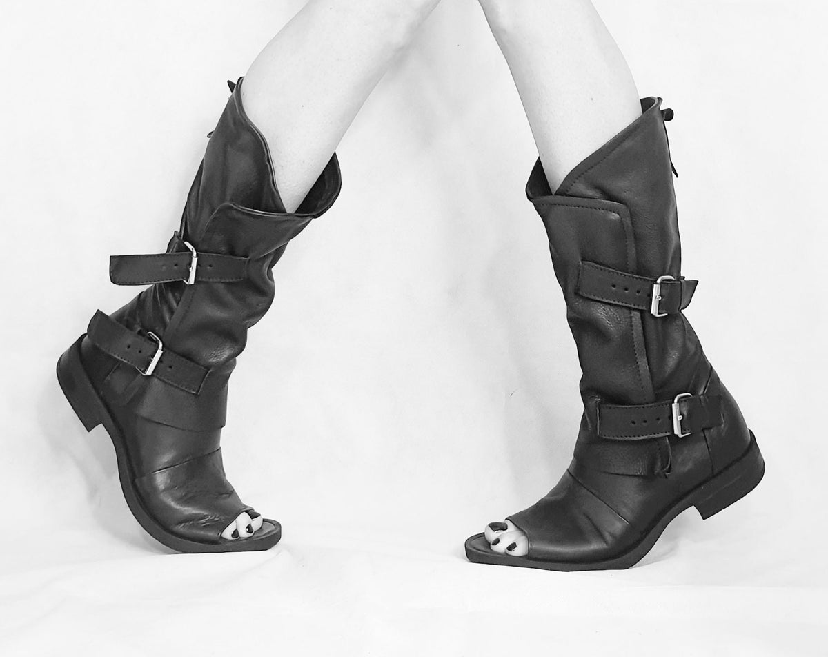 Leather Gladiator Sandals, Steampunk High Shoes, Handmade