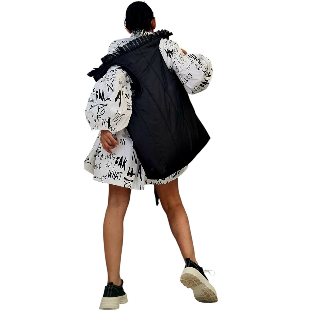 Extravagant Black Quilted Bag, Oversize Puffy Avantgarde Backpack
