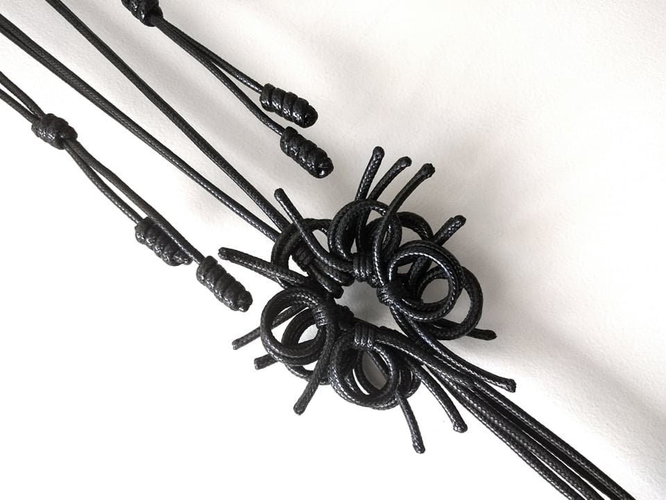 Handmade Black Flower Necklace, Gothic Avant Garde, Long Art Jewelry