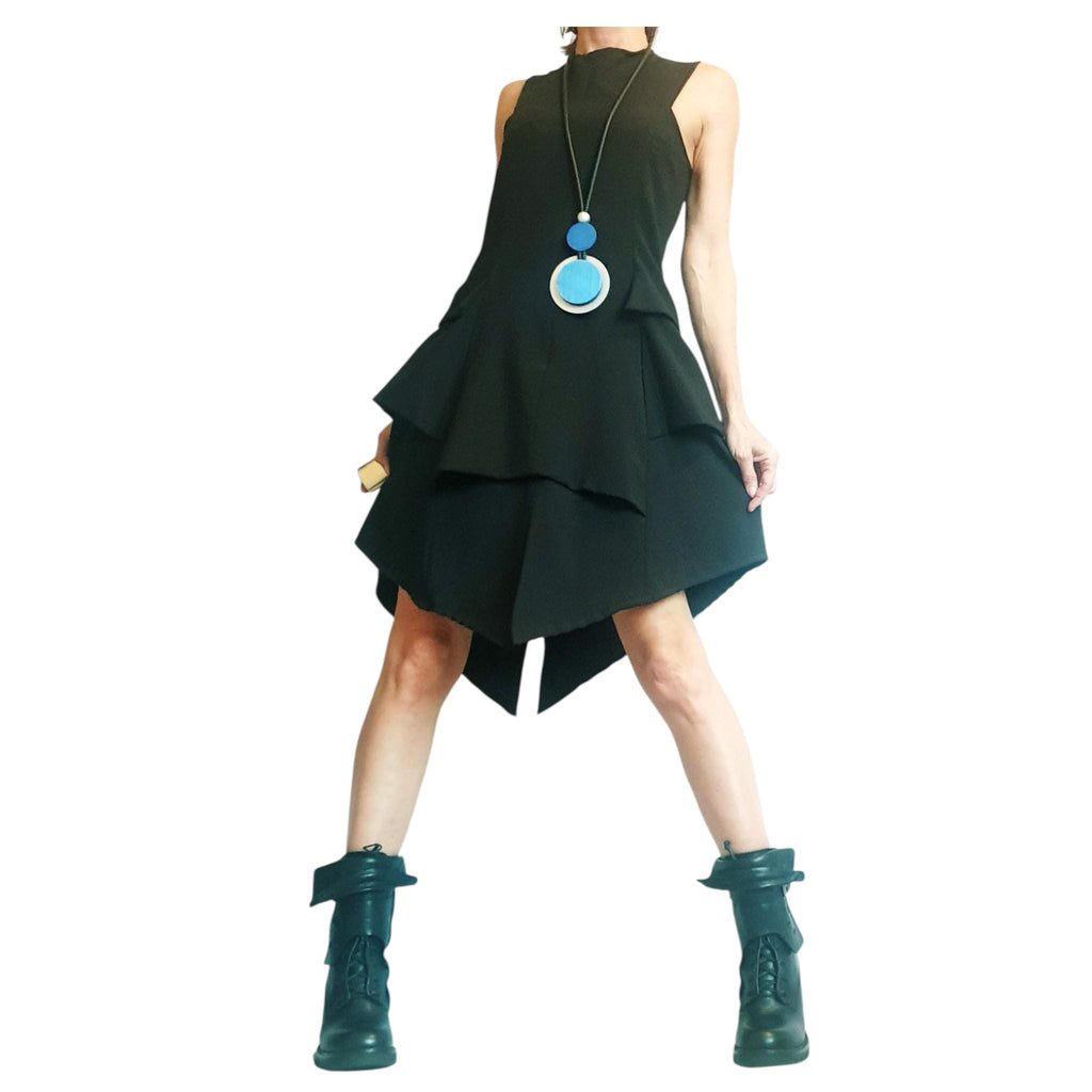 Gothic Black Dress Women, Asymmetric Sleeveless Cocktail Party Dress, Womens Clothing