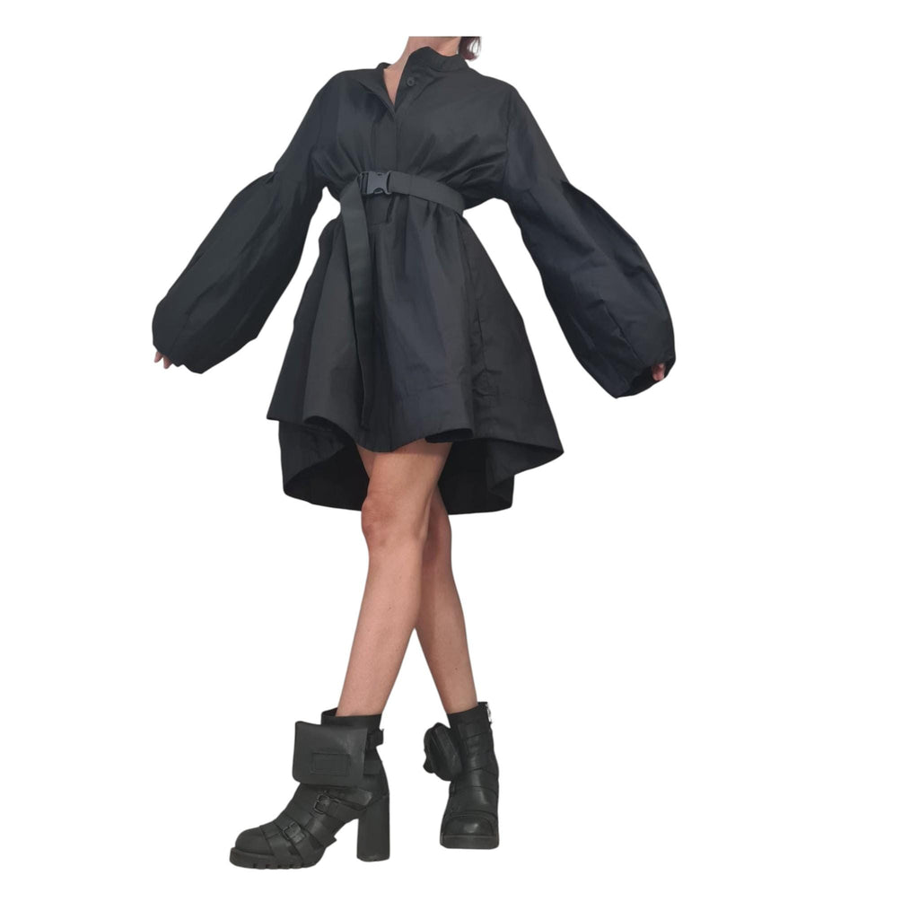 Black Asymmetric Gothic Tunic, Extravagant Sleeve, Oversize Shirt, Loose Midi Dress