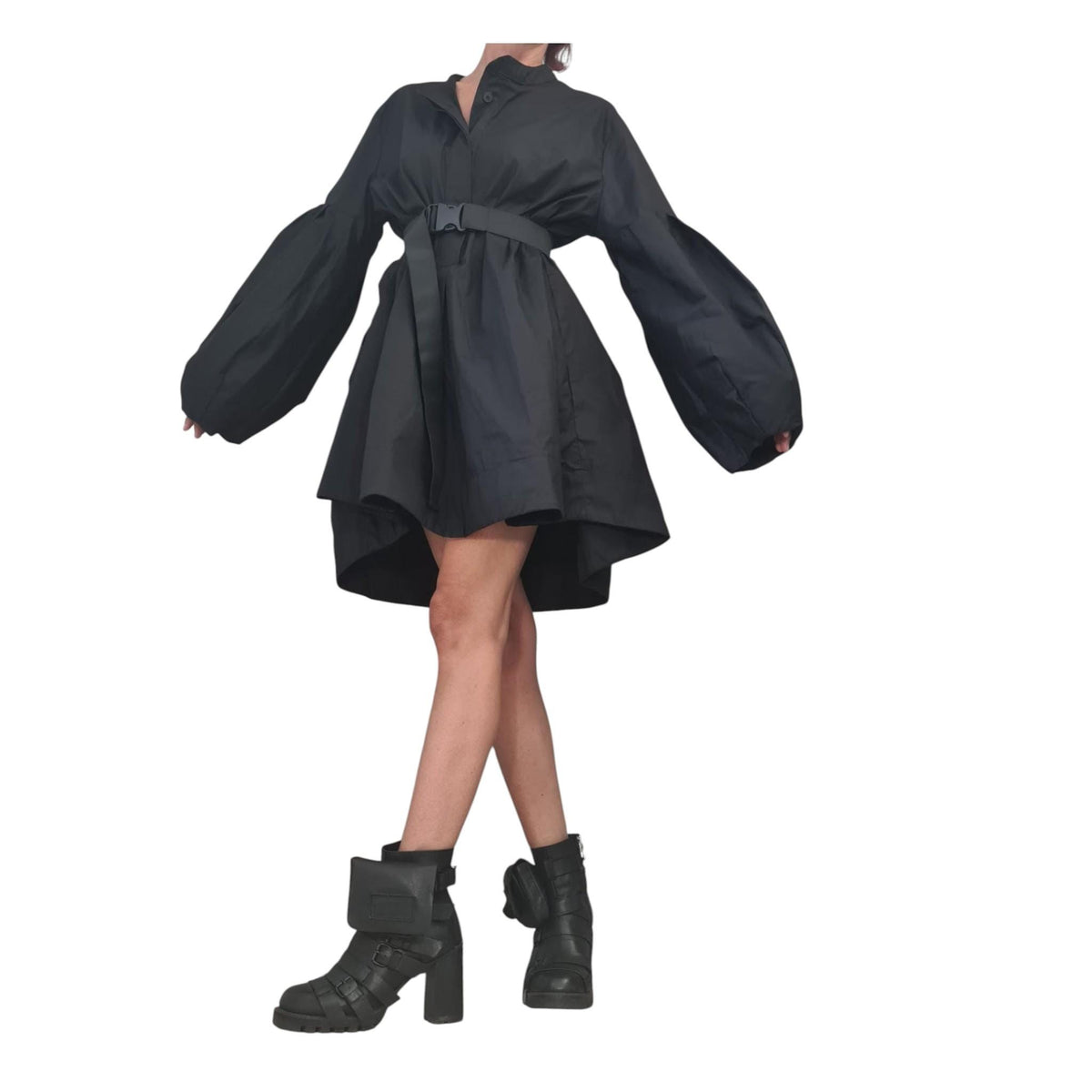 Black Asymmetric Gothic Tunic, Extravagant Sleeve, Oversize Shirt, Loose Midi Dress
