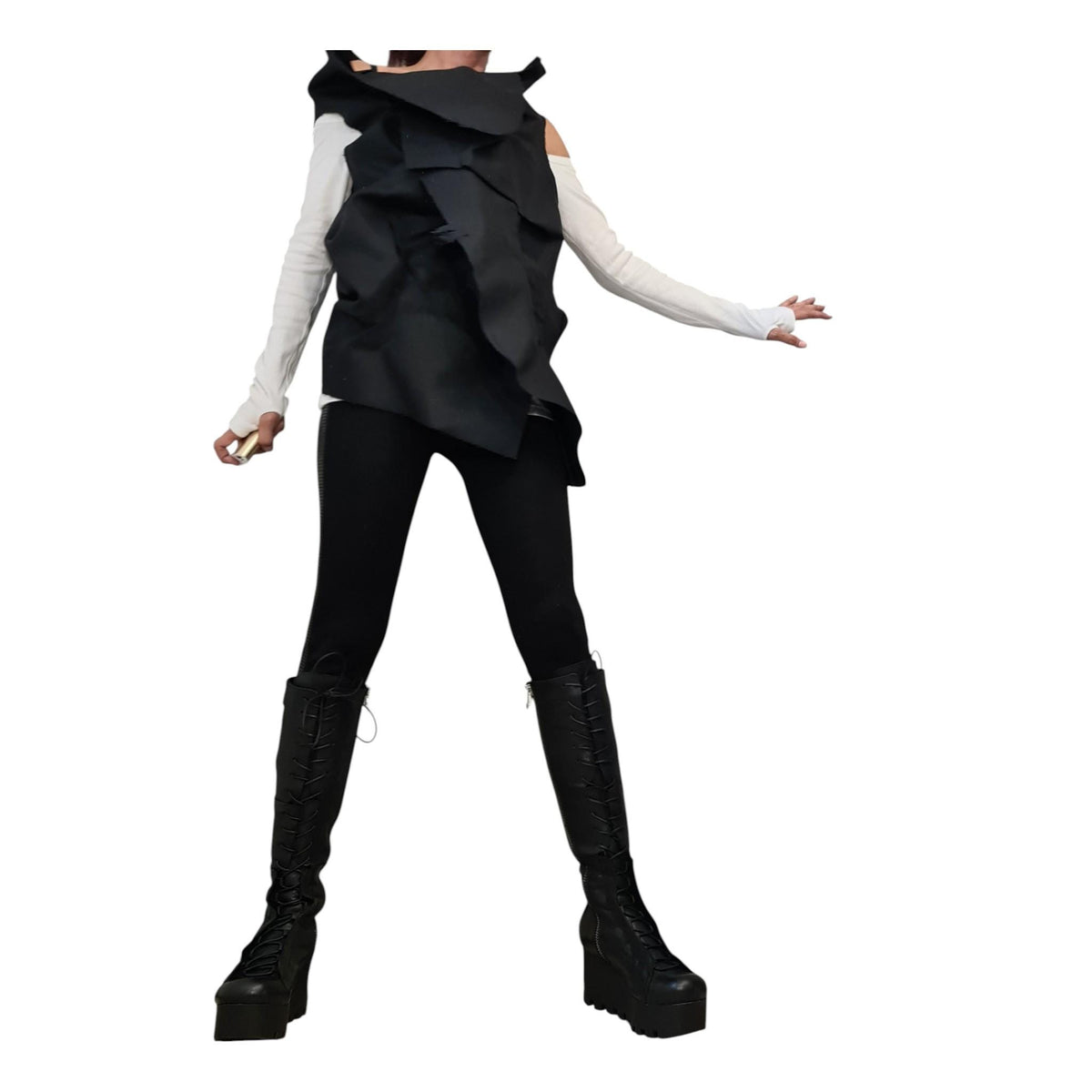 Extravagant Black Denim Vest, Gothic Asymmetric Sleeveless Vest, Designer Avant Garde Jacket