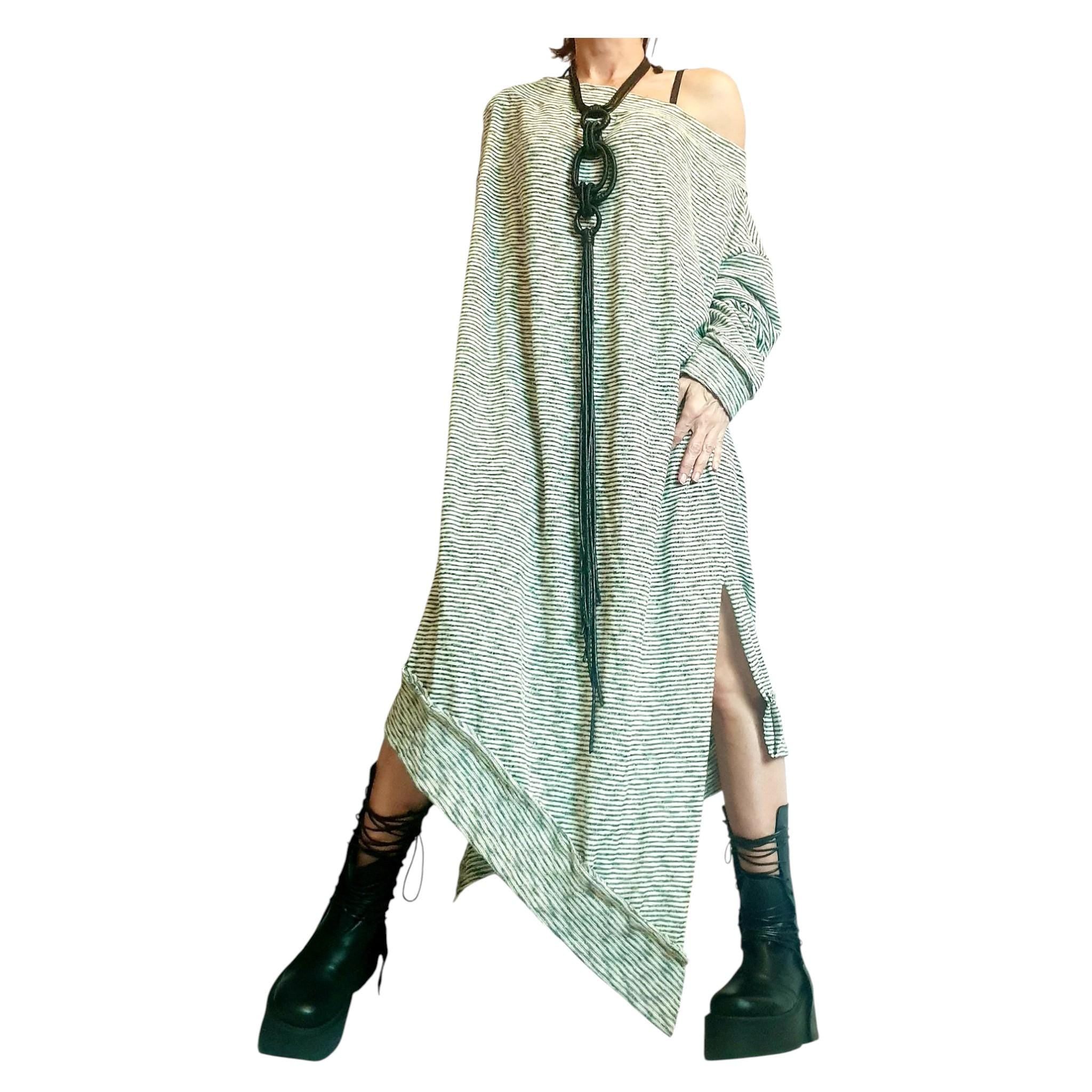 Stripe Extravagant Long Dress, Loose Maxi Dress Tunic, Plus Size Clothing, Oversize Dress, Sleeve Dress, One Shoulder Dress, Knitting Tunic