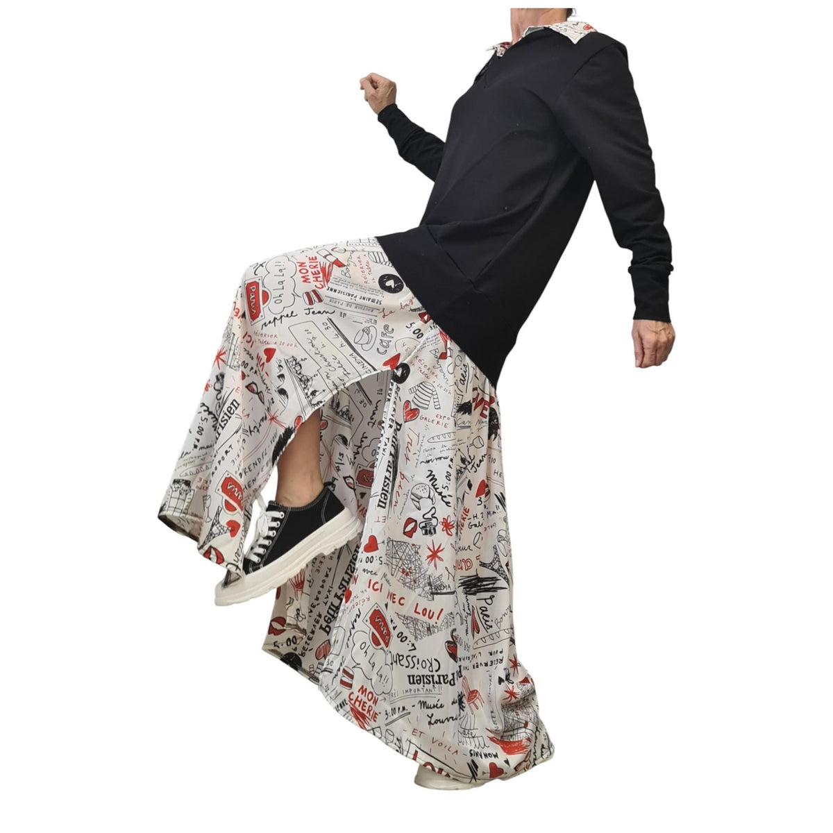 Cotton Maxi Dress, Printed Satin Skirt, Collared Shirt, Outfit for Women