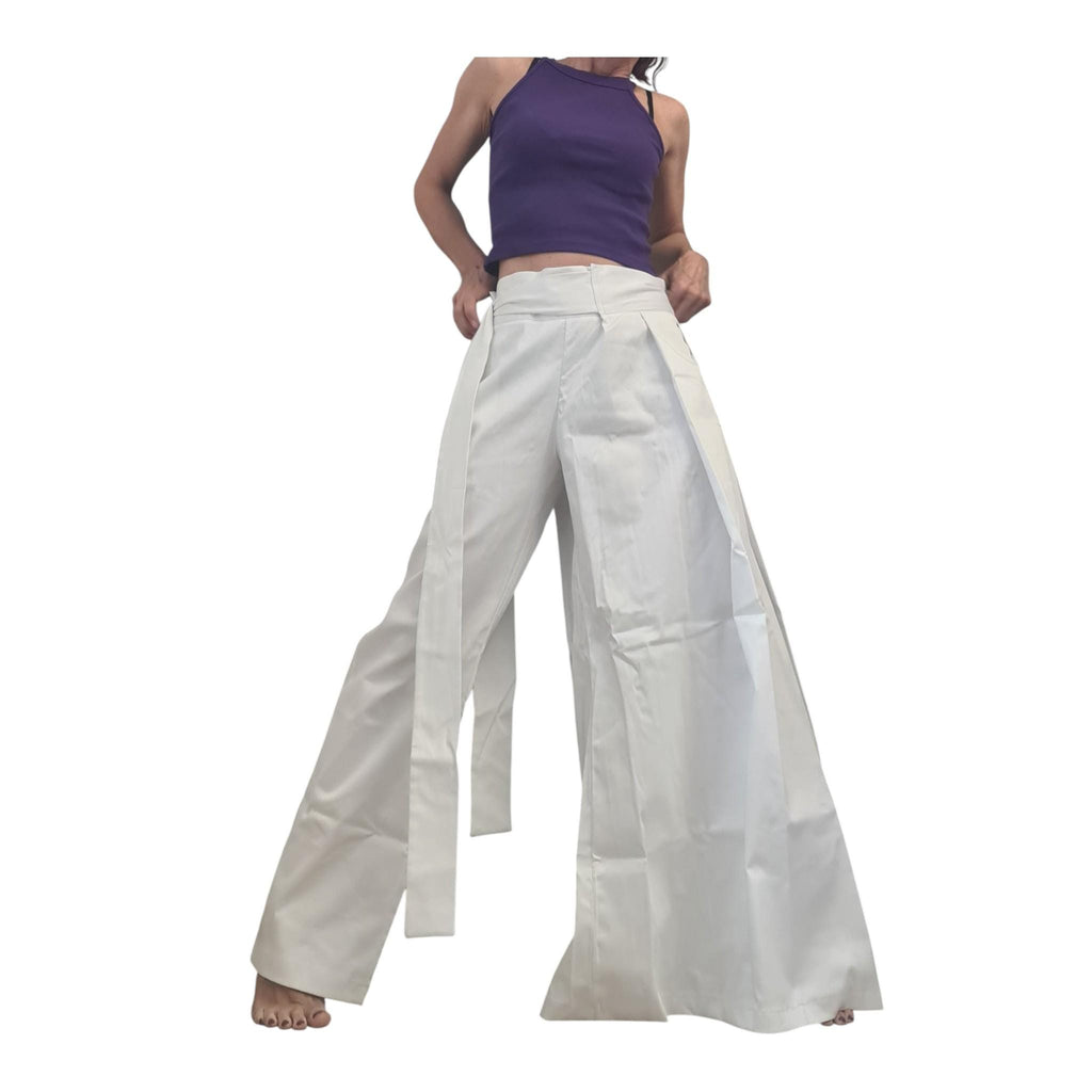 White Asymmetric Pants, One Wide Leg, Cotton Trousers, Alternative Wedding