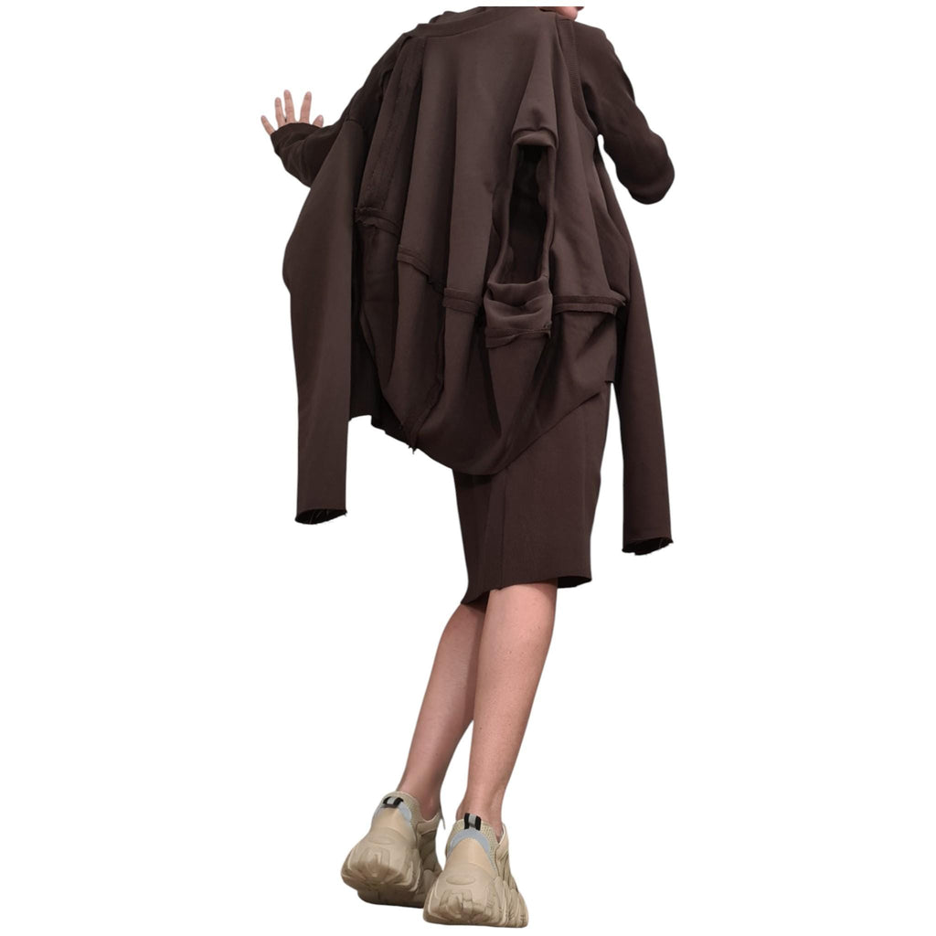 Brown Cotton Bodycon Midi Dress, Oversized Deconstructed Tunic with Detachable Sleeves, Two-Piece Co-Ord Set