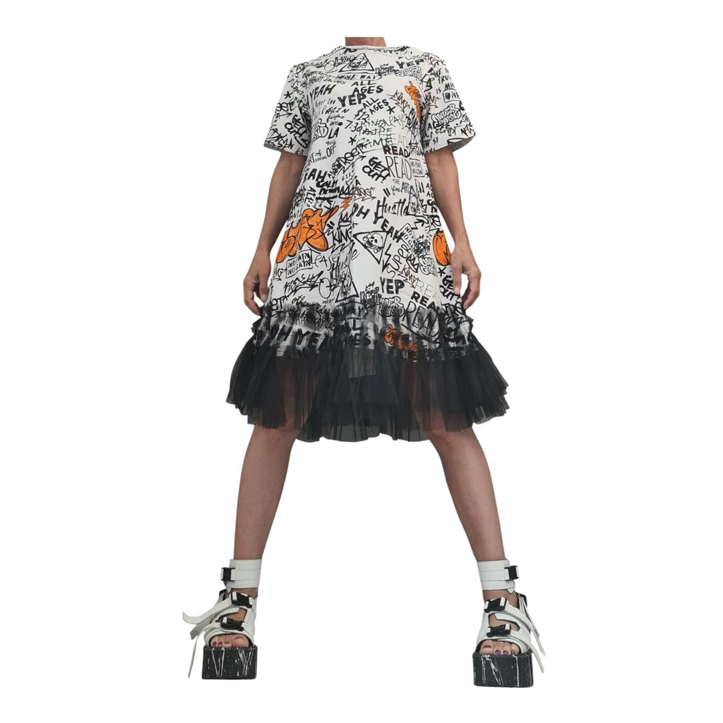 Cotton Tunic, Dress with Tulle Skirt, Graffiti Print