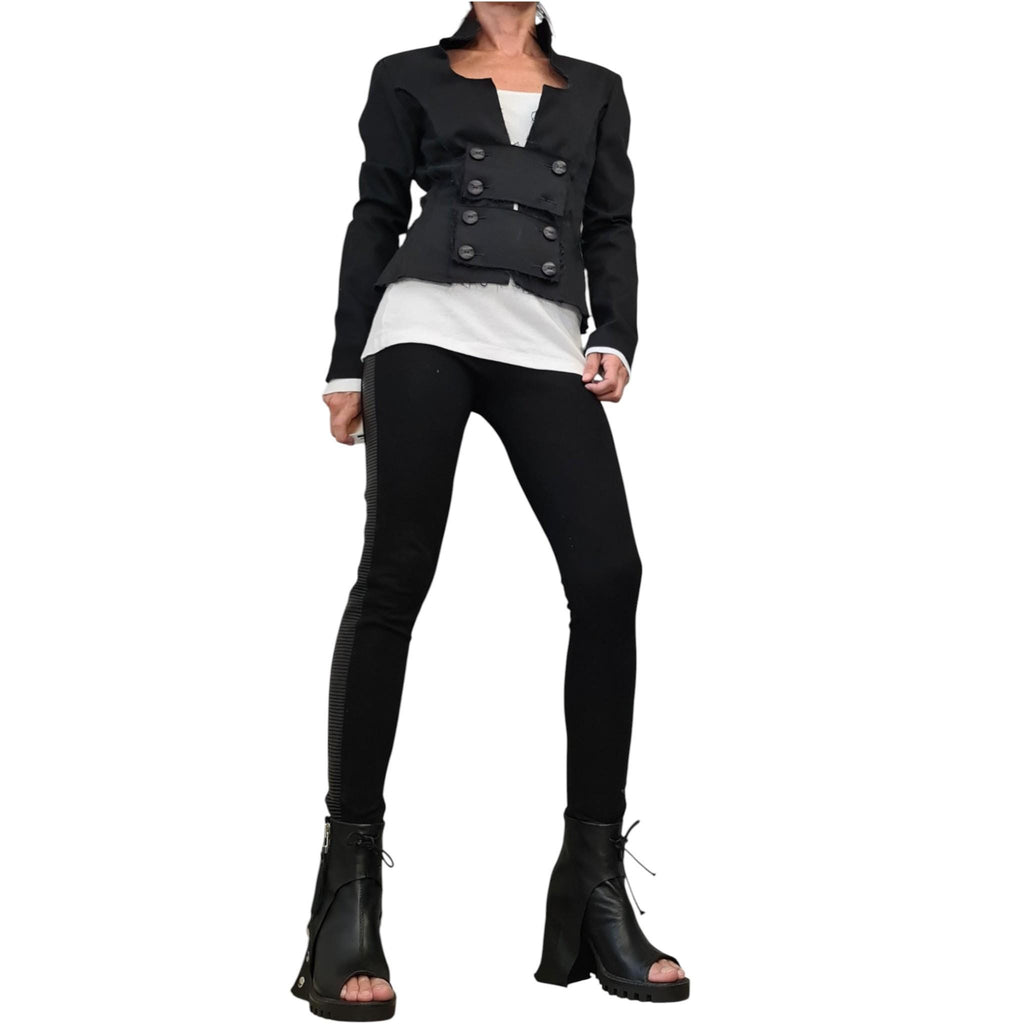 Black Denim Fitted Blazer Short Avant Garde Gothic Jacket Statement Tailored Piece Women’s Fashion