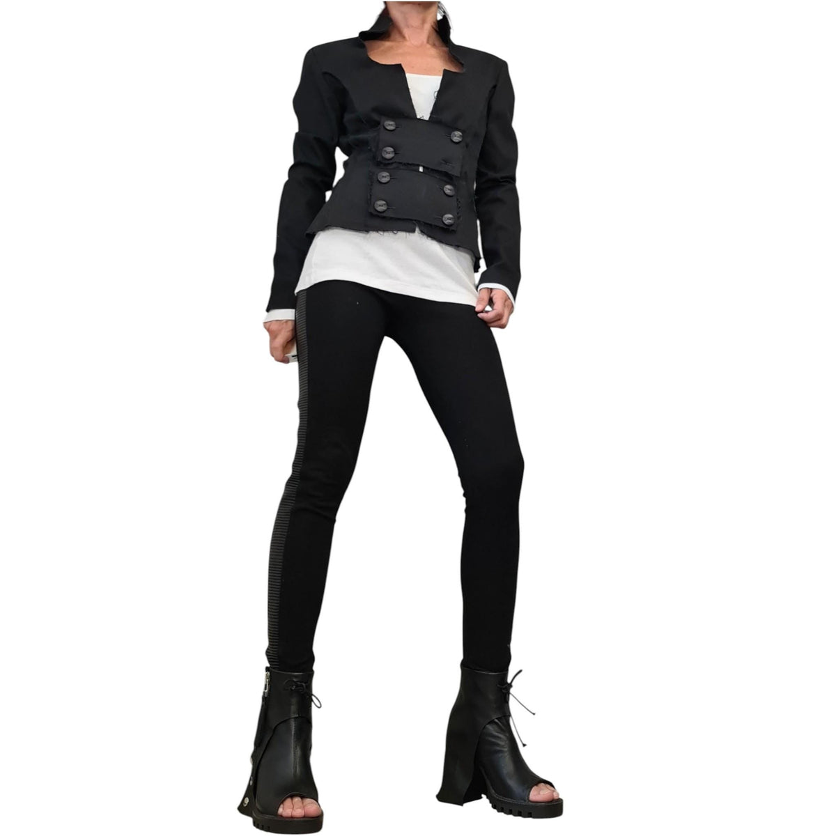 Black Denim Fitted Blazer Short Avant Garde Gothic Jacket Statement Tailored Piece Women’s Fashion