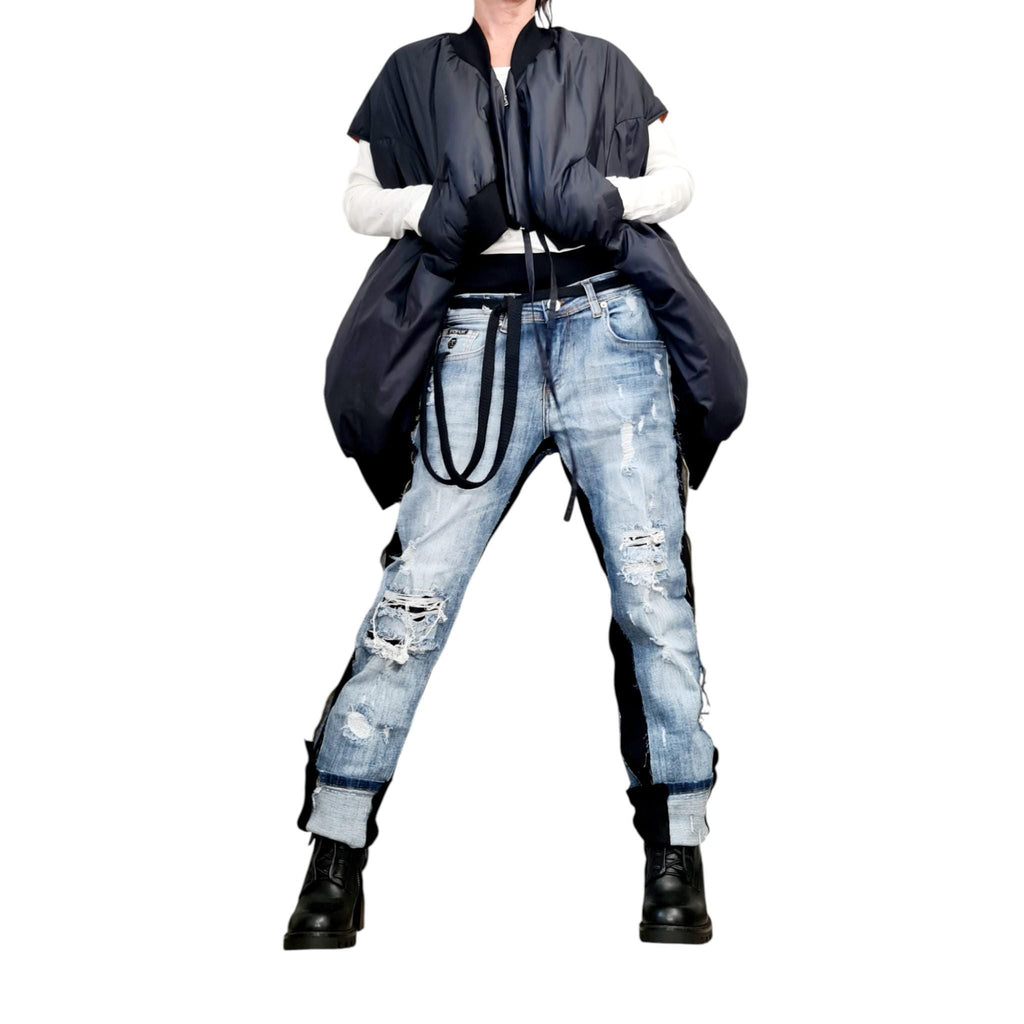 Black and Orange Convertible Puffer Jacket, Zip-Off Sleeves, Quilted Vest Option, Plus Size