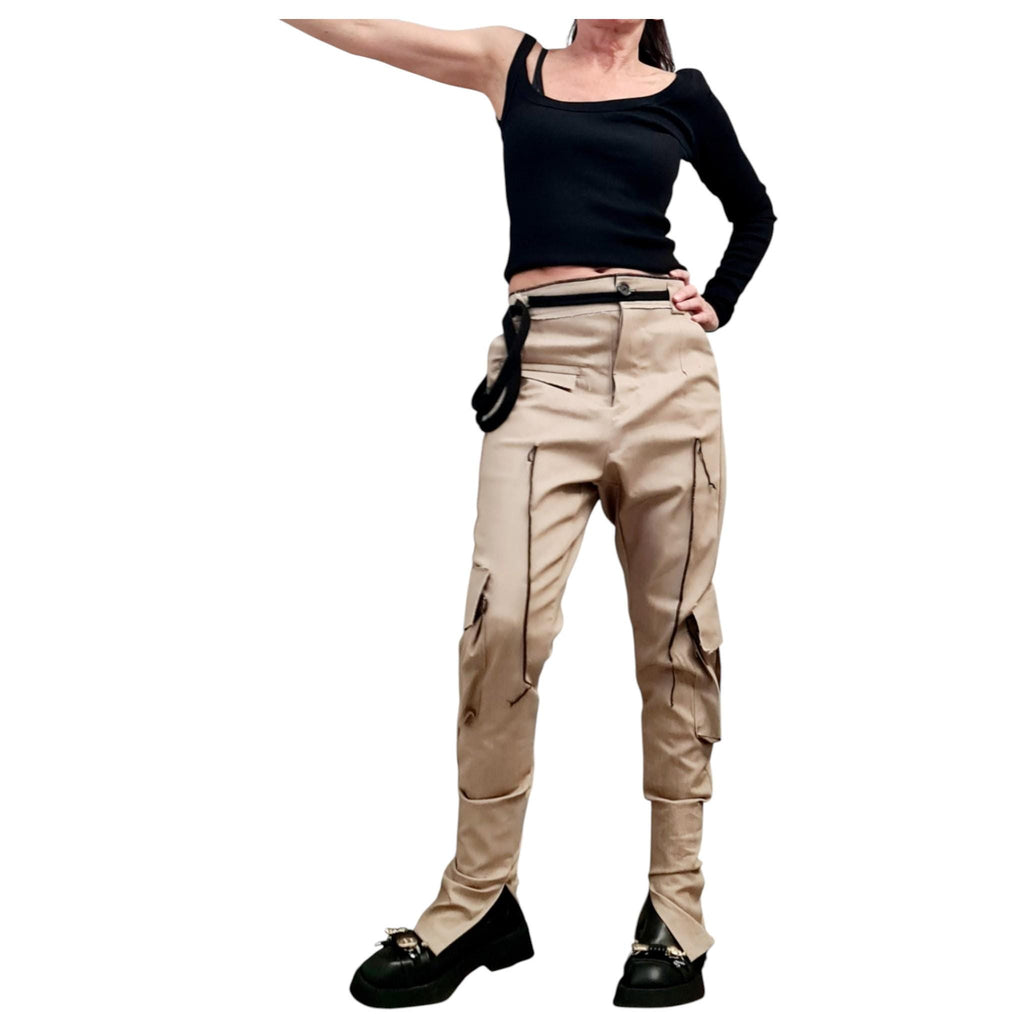 Extravagant Cargo Denim Pants, Fitted Casual Pants, Outer pockets
