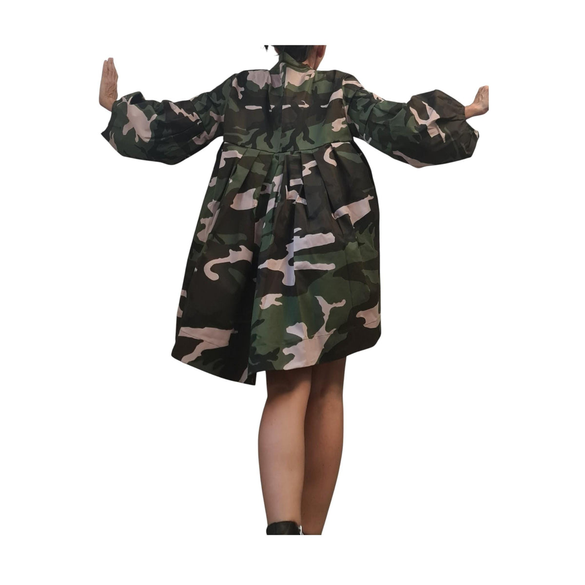 Camo Tunic, Oversized Asymmetric Mini Dress, Long Sleeve, Plus Size