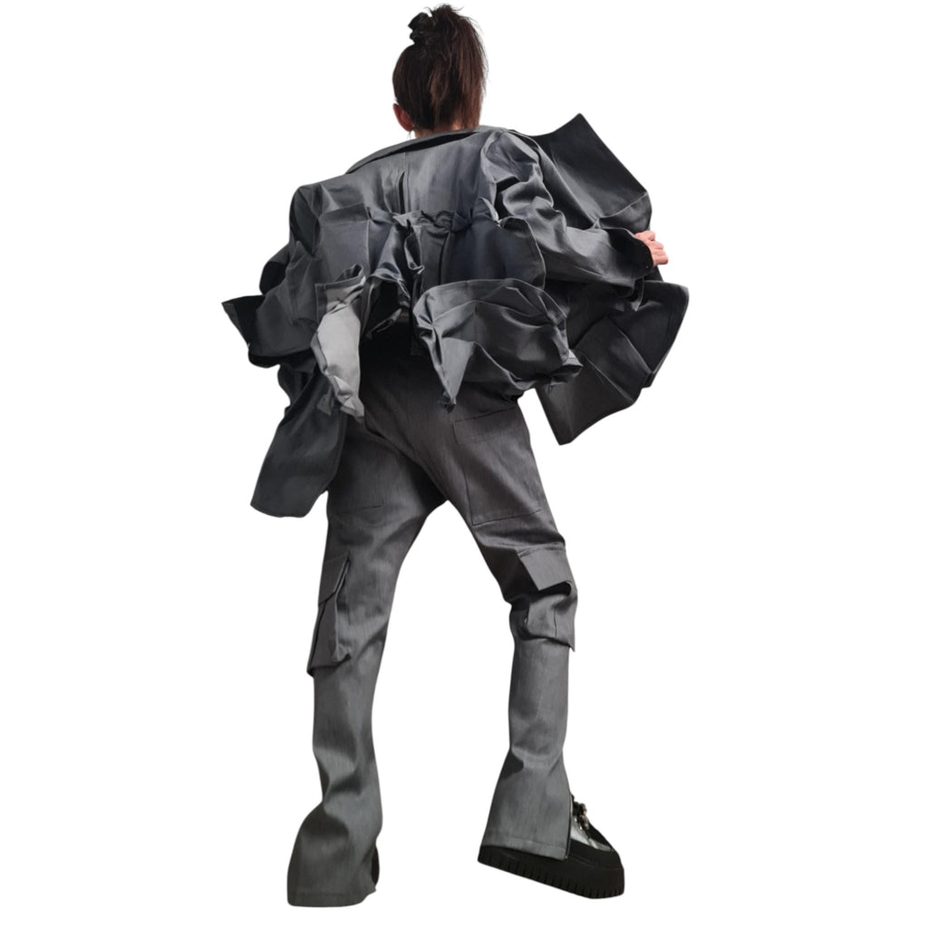 Gray Denim Blazer, Avant Garde Jacket, Deconstructed Gothic Clothing, Japanese Style Blazer Women