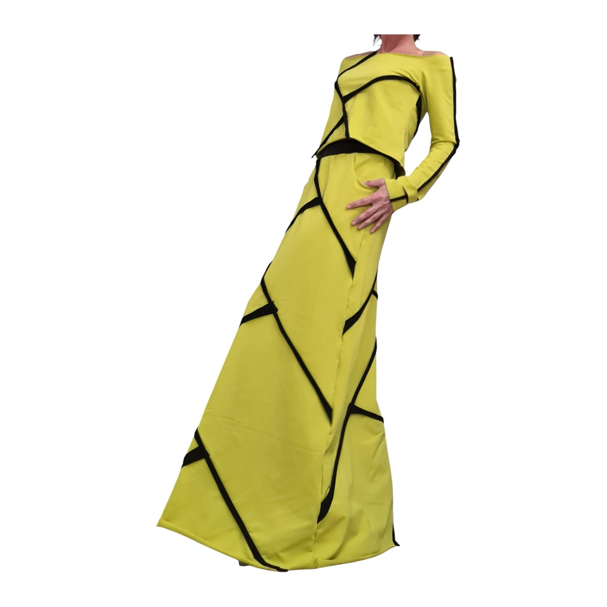 Pistachio Green Maxi Skirt, Avant Garde Cotton Clothing, Elastic Waist