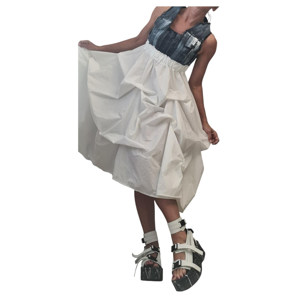 Open Back Maxi Dress, Denim Top Black Bottom Dress, Oversized Avant Garde Clothing