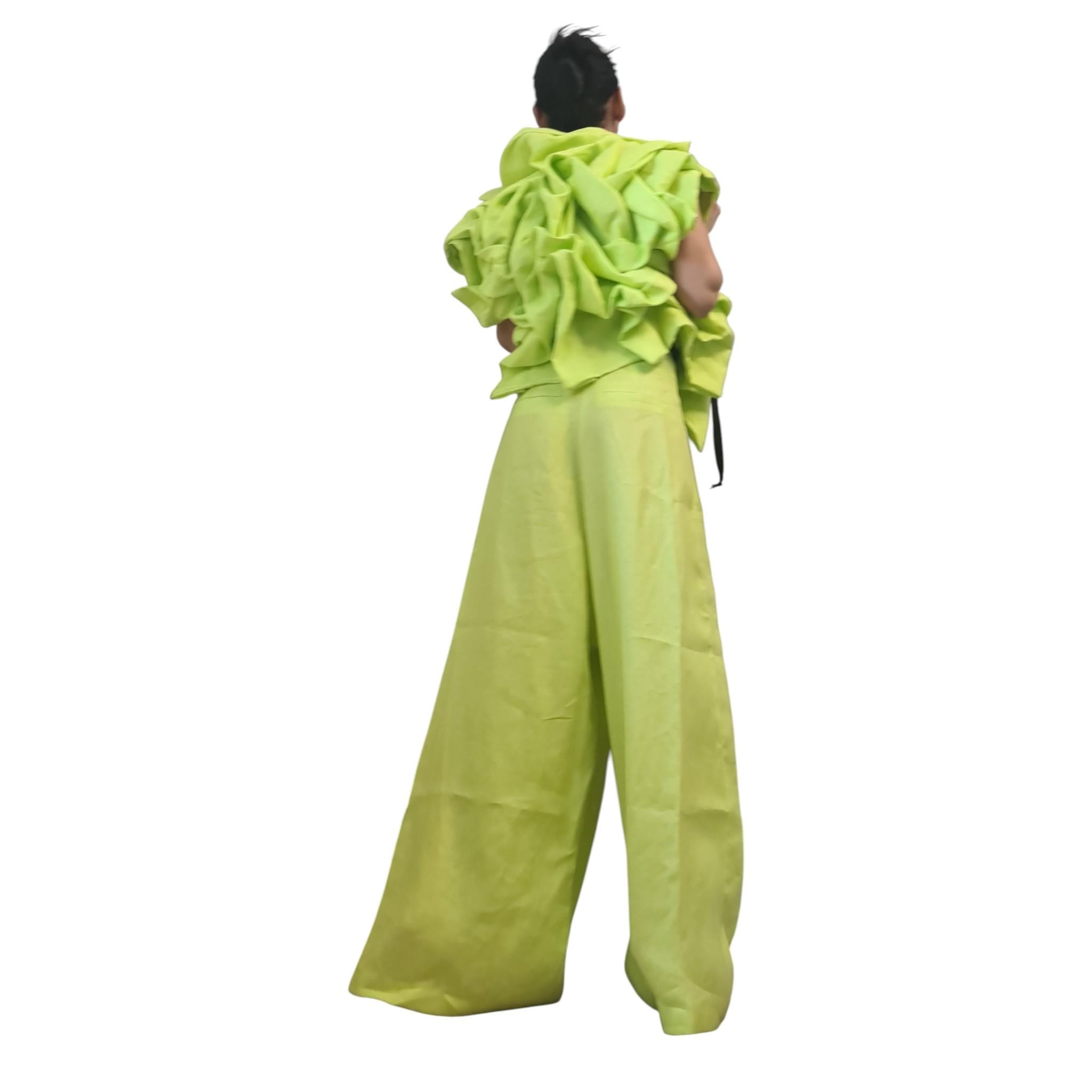 Lime Green Linen Short Jacket, Asymmetric Sleeveless Jacket