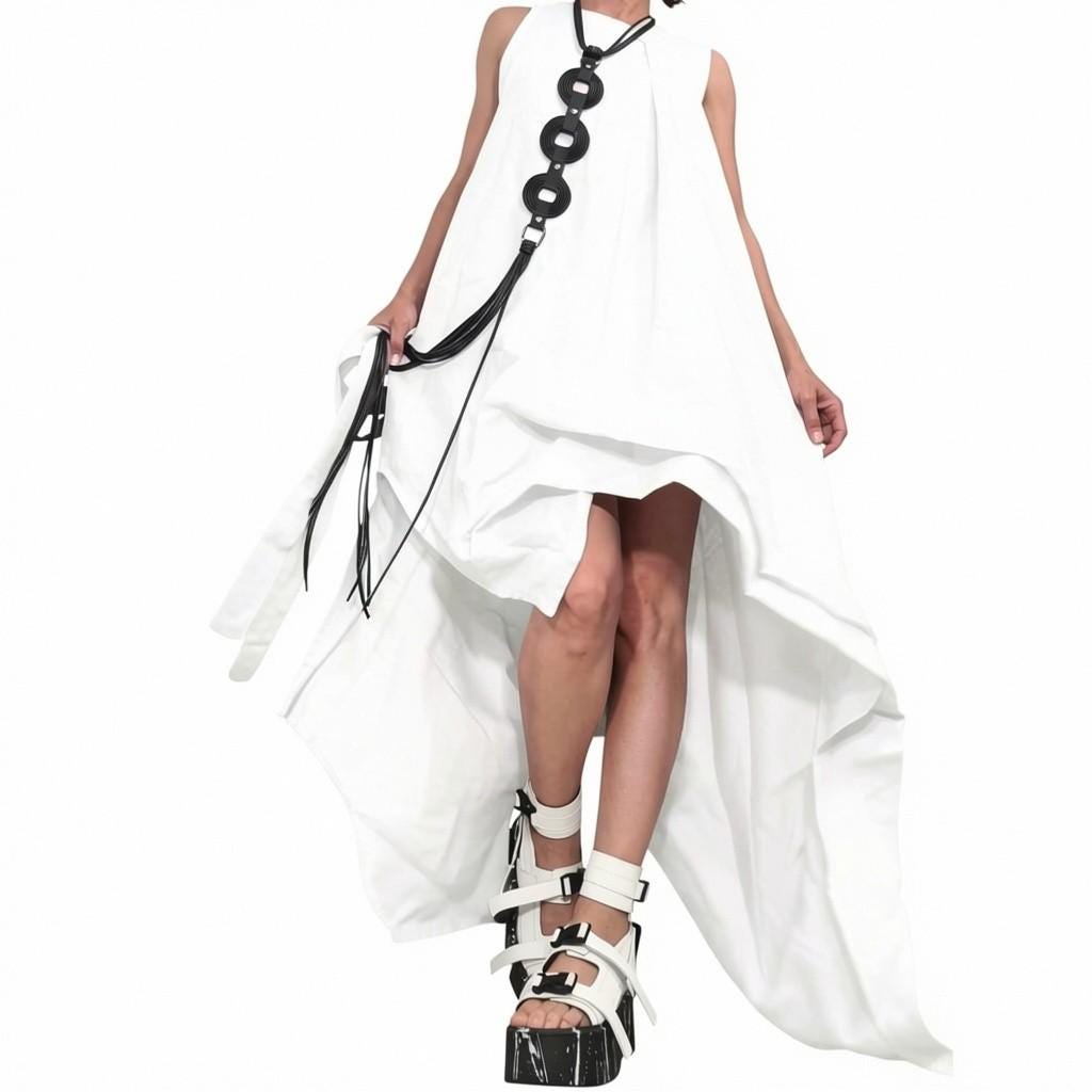 Boho Linen Wedding Dress, White Asymmetrical Maxi Dress, Alternative Bridal Outfit