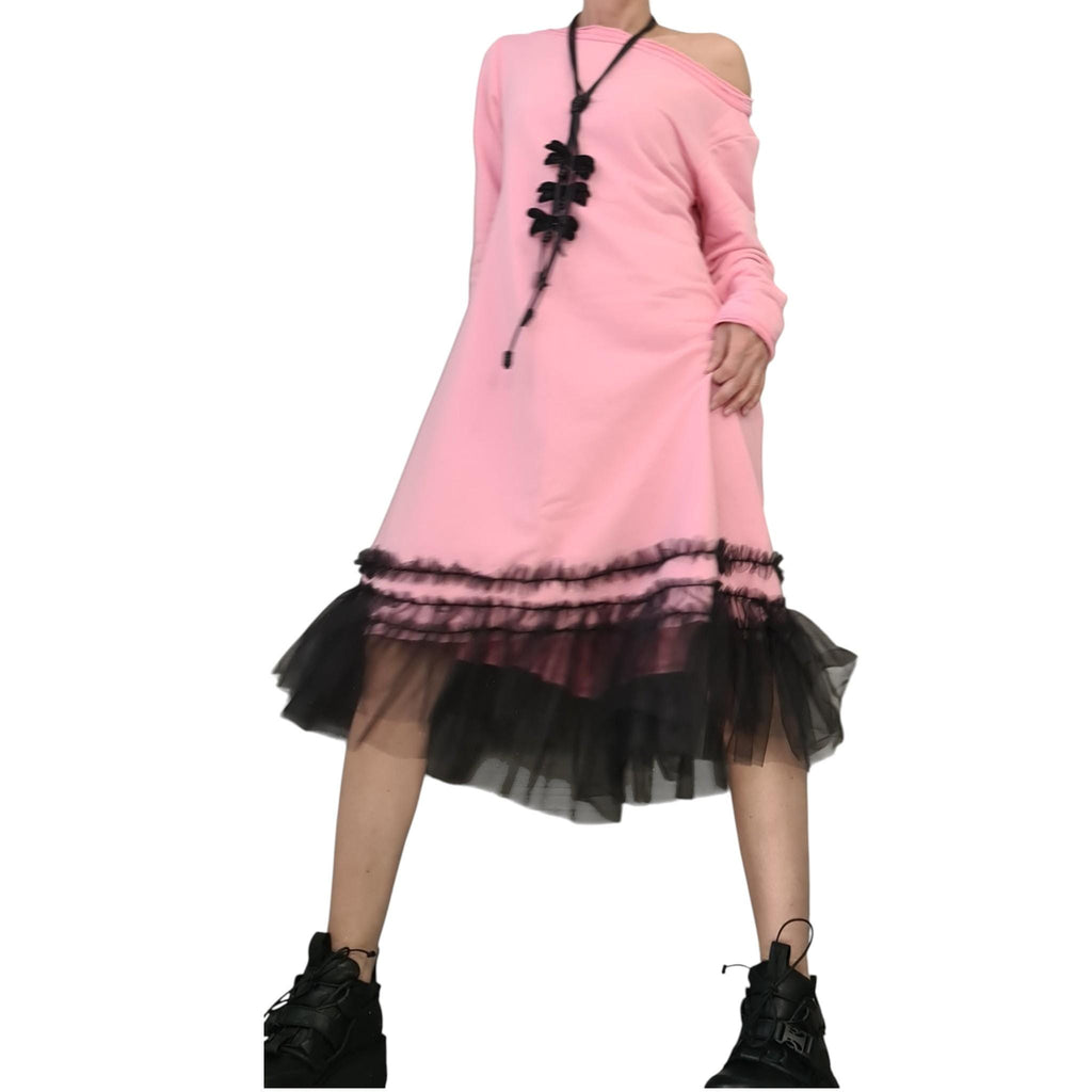Baby Pink Loose Cotton Tulle Dress, Oversize Tunic