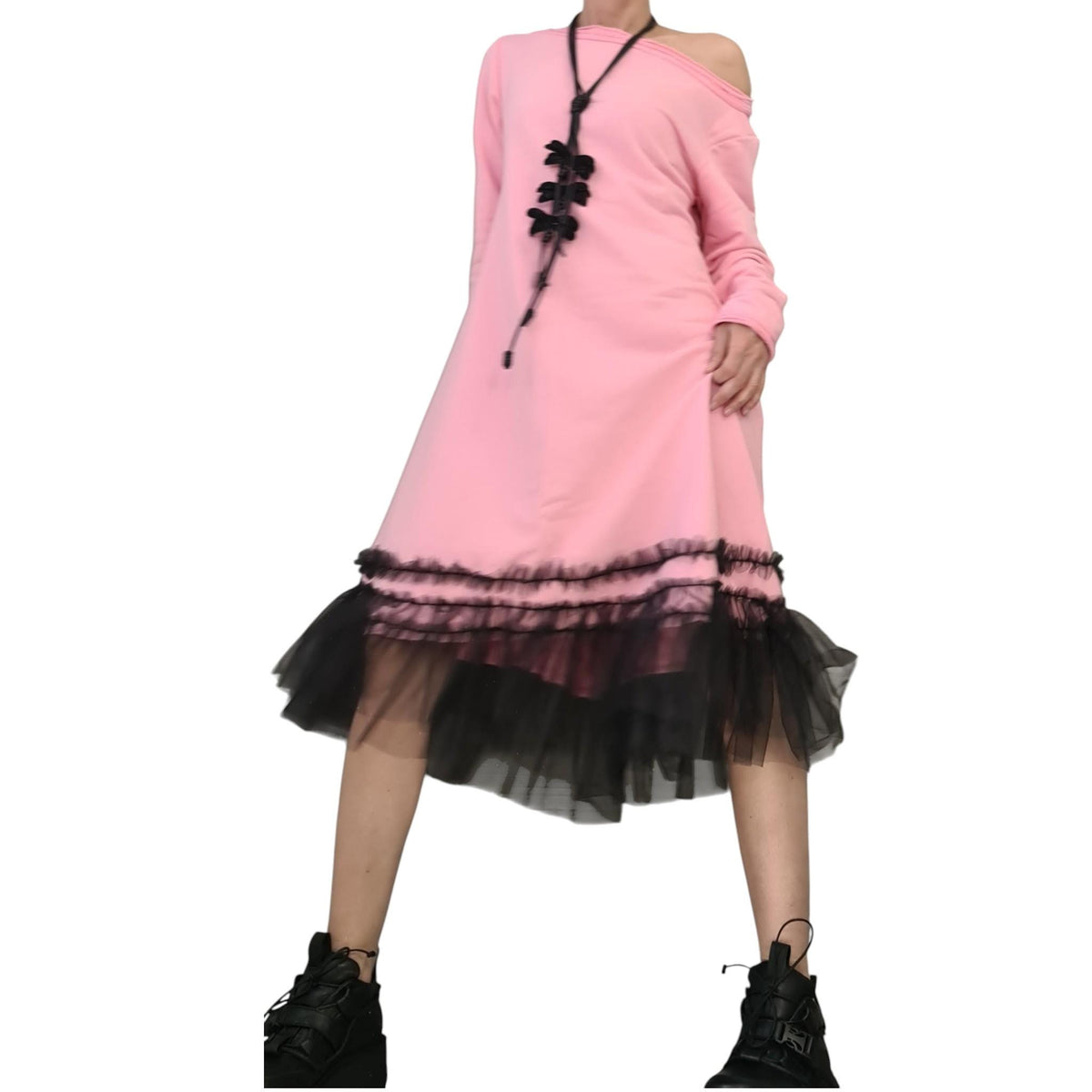 Baby Pink Loose Cotton Tulle Dress, Oversize Tunic