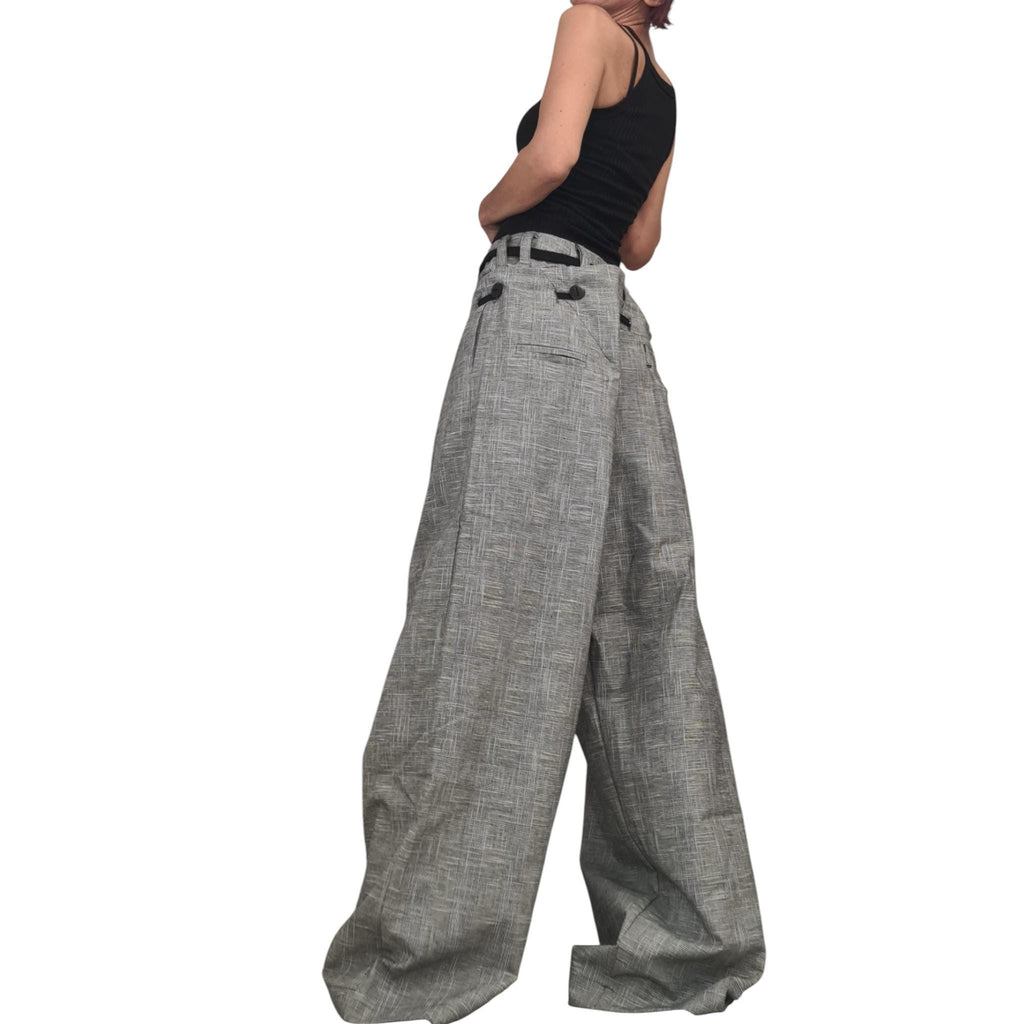 Grey Convertible Linen Pants for Women, 2 in 1 Avant Garde Wide Leg Trousers
