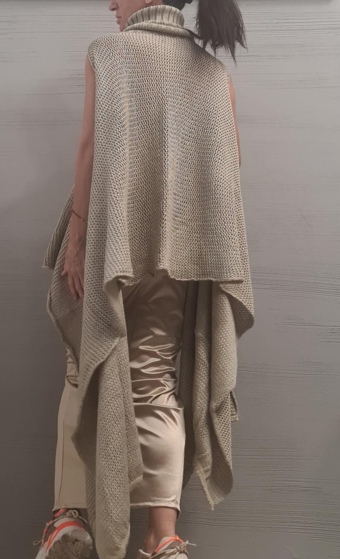 Asymmetric Knitted Turtleneck Top, Oversized Sleeveless Blouse, Plus Size Sweater