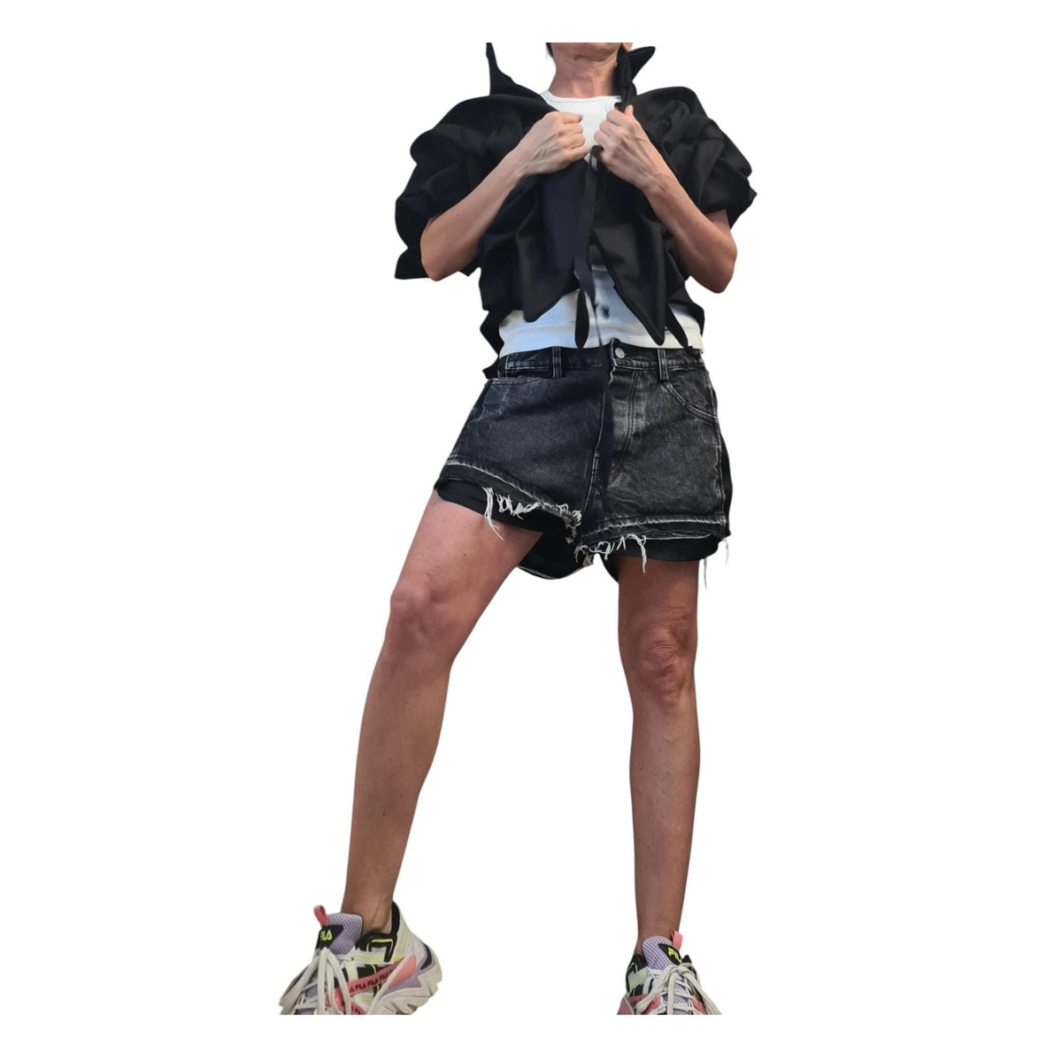 Black Denim Asymmetric Short Jacket, Women's Gothic Vest
