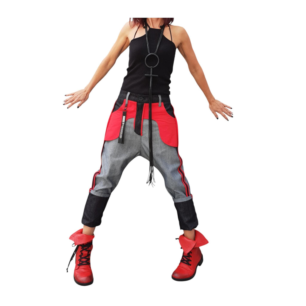 Denim Harem Pants: Women Boho Baggy Unisex Trousers