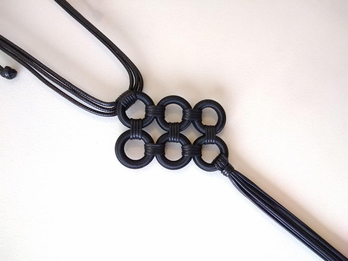 Geometric Leather Long Necklace, Avant Garde Gothic Handmade Jewelry