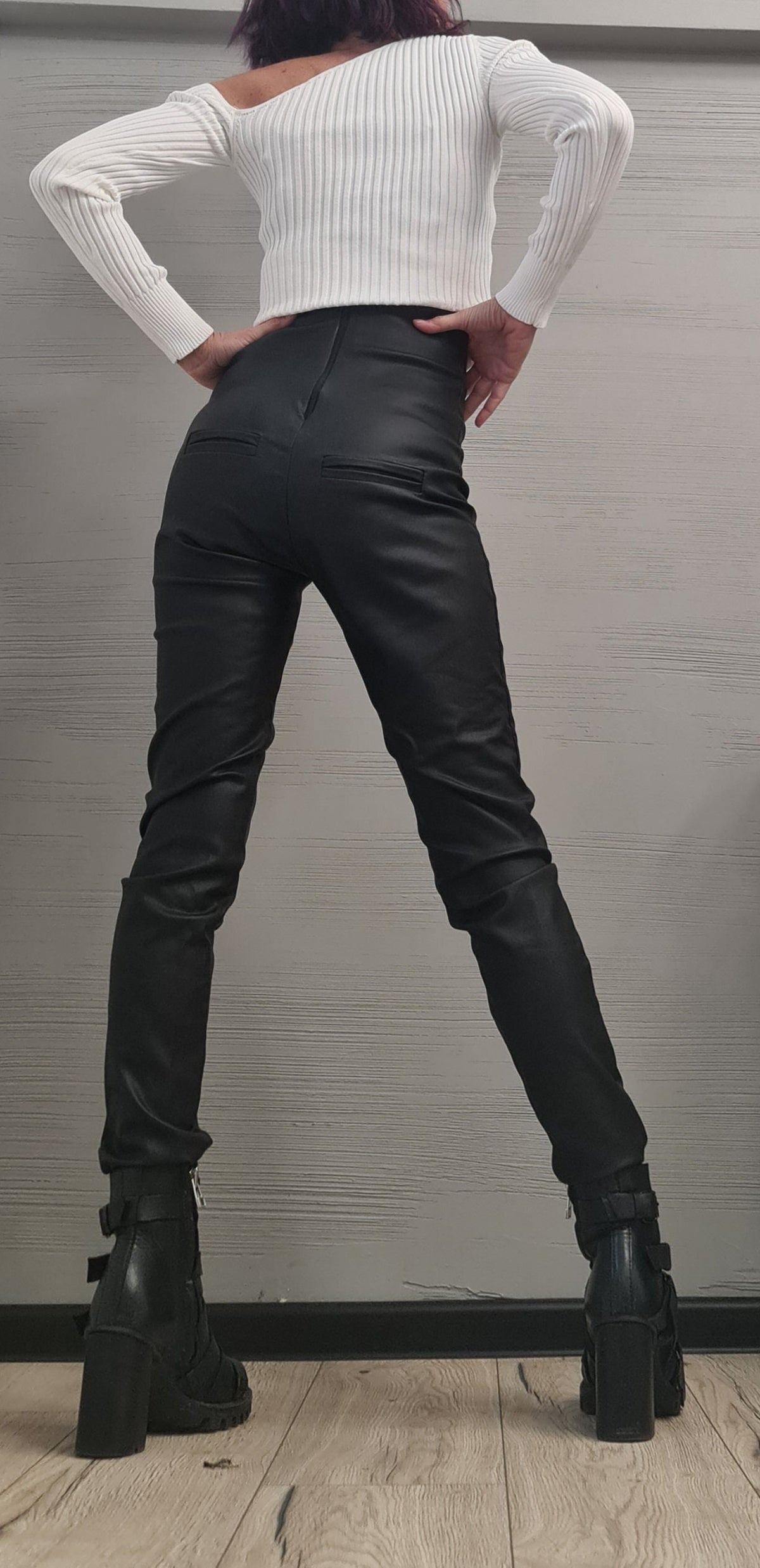 Black Faux Leather Skinny Pants, High Waist Trousers, Gothic Fashion