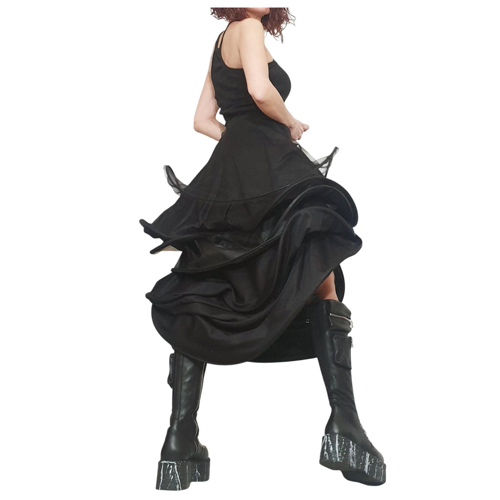 High Waist Tulle Ball Skirt, Gothic Cocktail Maxi Design, Asymmetric Circle Cut, Extravagant Outfit