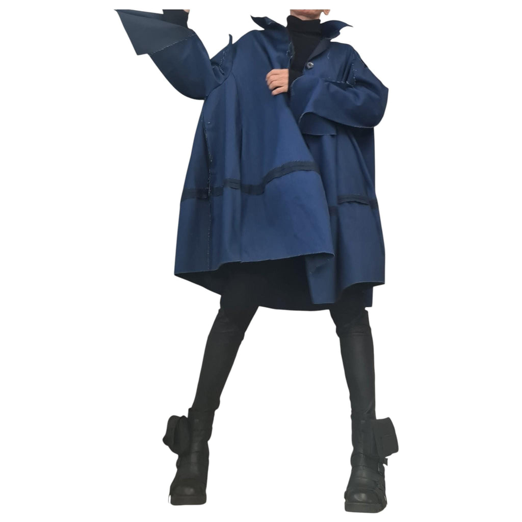 Handmade Asymmetric Denim Trench Coat,  Plus Size Clothing, Oversize Jacket