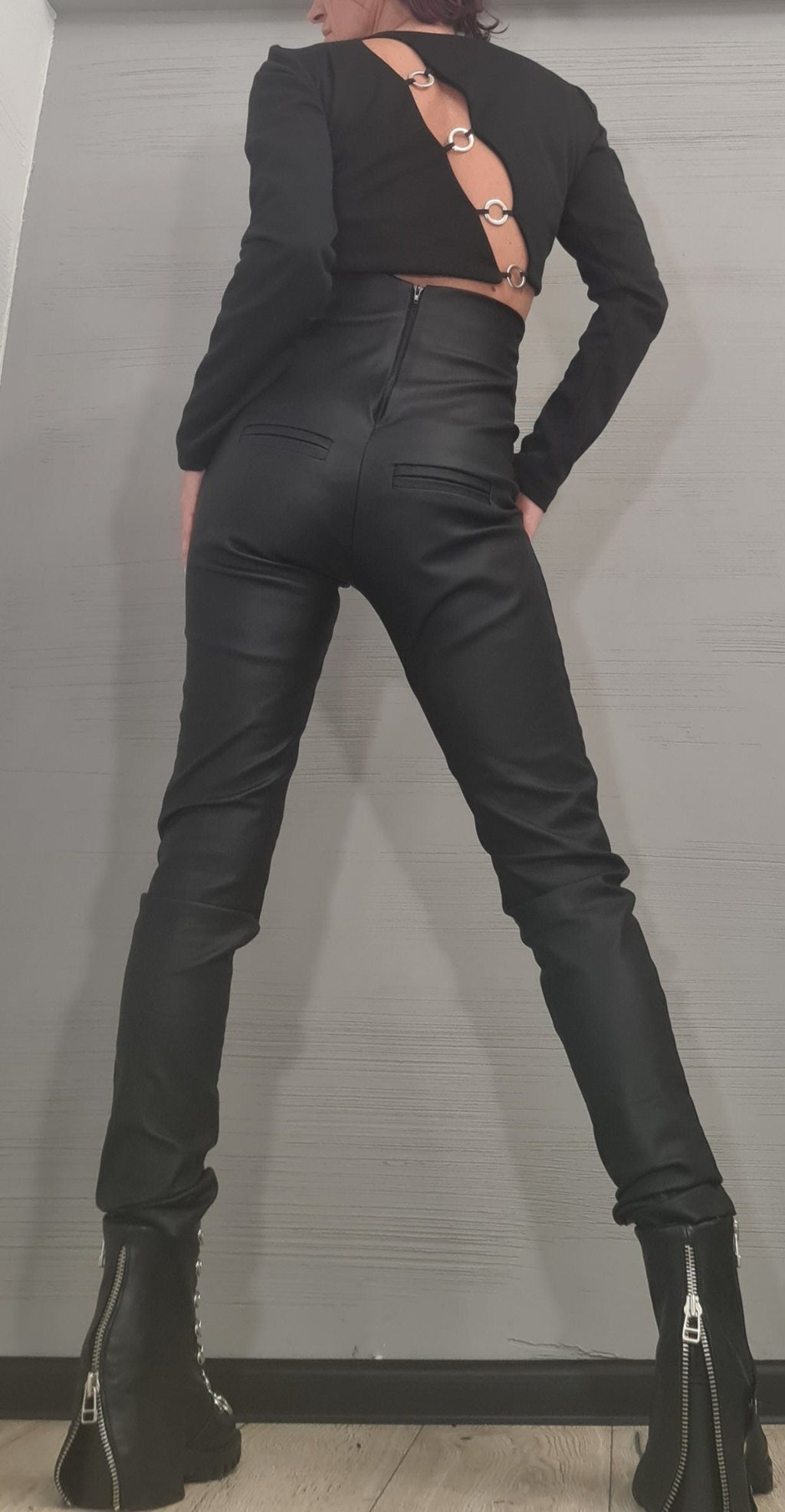 Black Faux Leather Skinny Pants, High Waist Trousers, Gothic Fashion