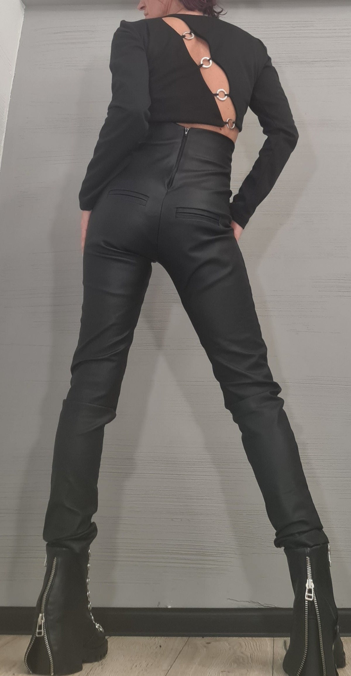 Black Faux Leather Skinny Pants, High Waist Trousers, Gothic Fashion