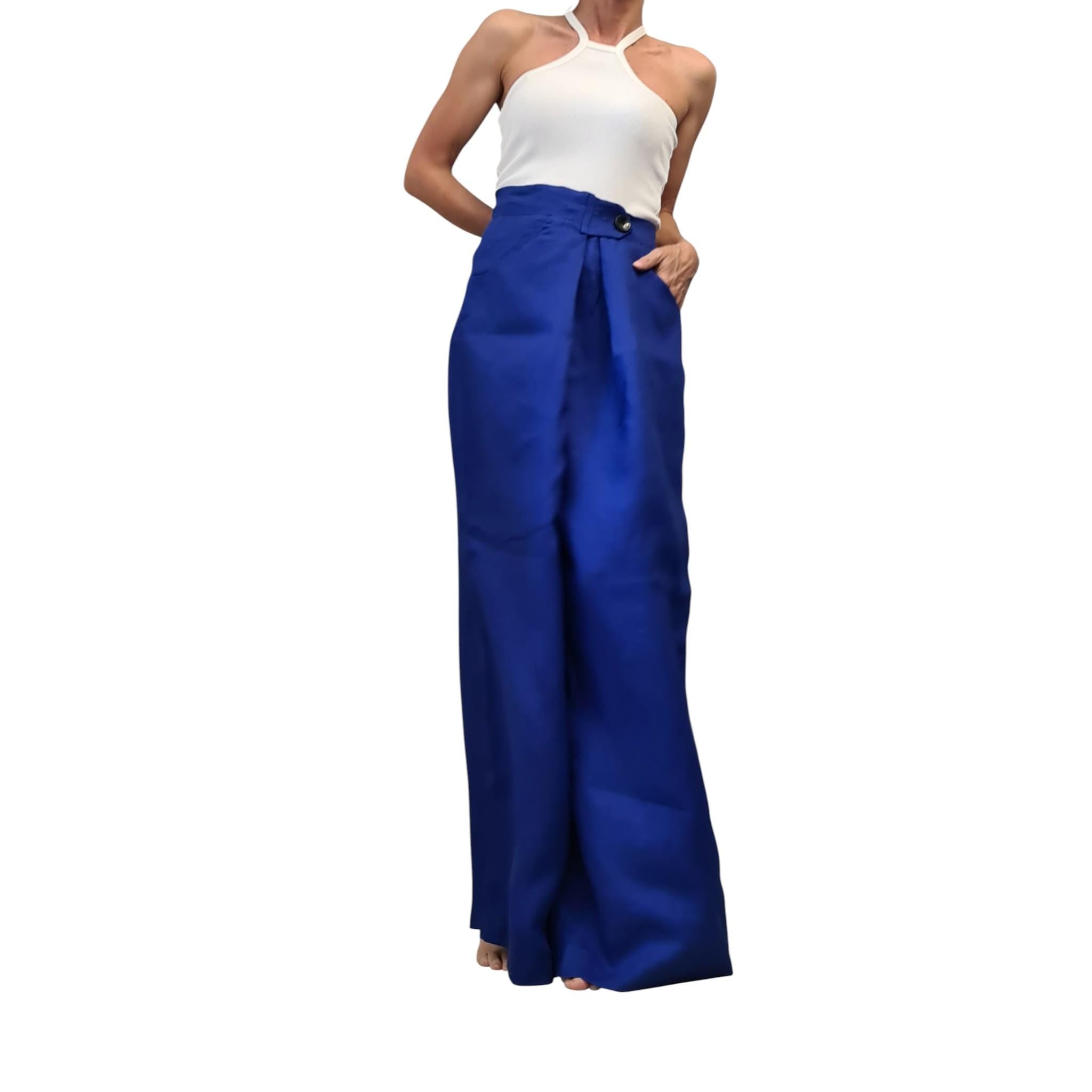 Royal Blue Linen Pants, Drop Crotch Harem Trousers, Wide Leg Avant Garde Clothing