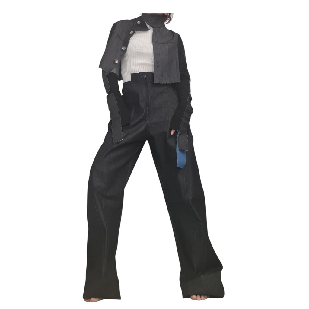 Extravagant Asymmetrical Denim Pants, Deconstructed Streetwear Bottoms