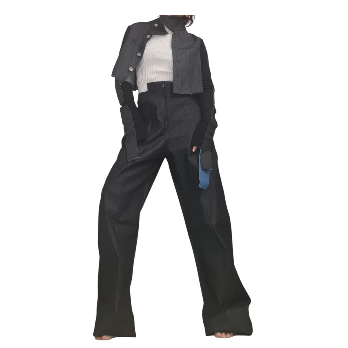 Extravagant Asymmetrical Denim Pants, Deconstructed Streetwear Bottoms