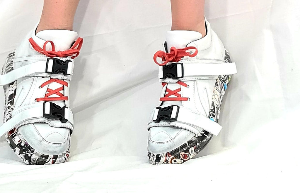 White Leather Sneakers, Grunge Trainers, Colored Sole Women Shoes