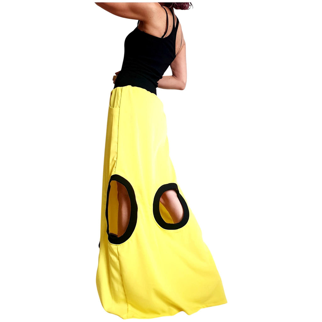 Avant Garde Yellow Skirt, Loose Maxi Asymmetric Oversize Women Clothing, Convertible Outfit