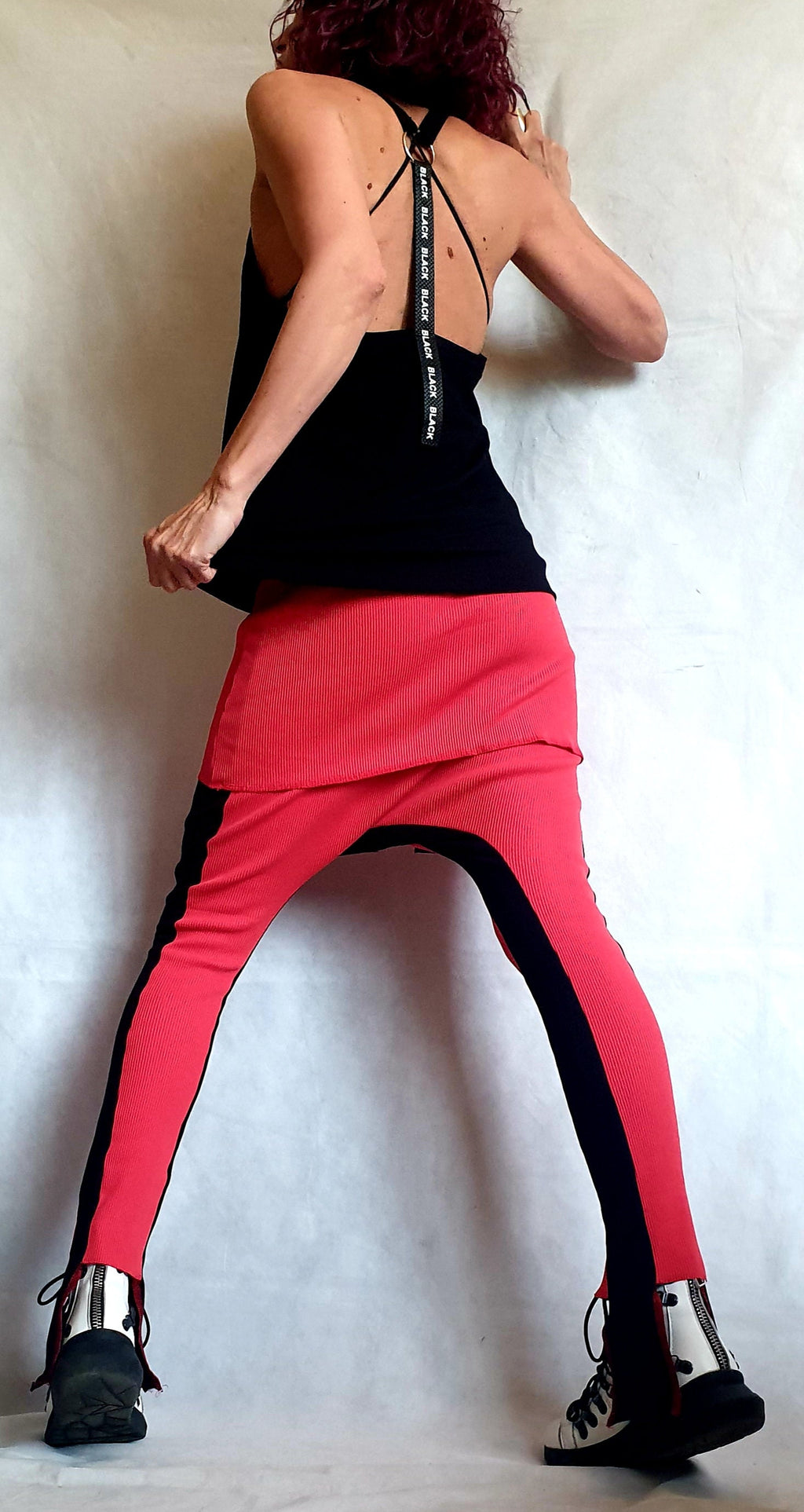 Cotton Rib Harem Joggers, Attached Panel, Slim Leg Pants