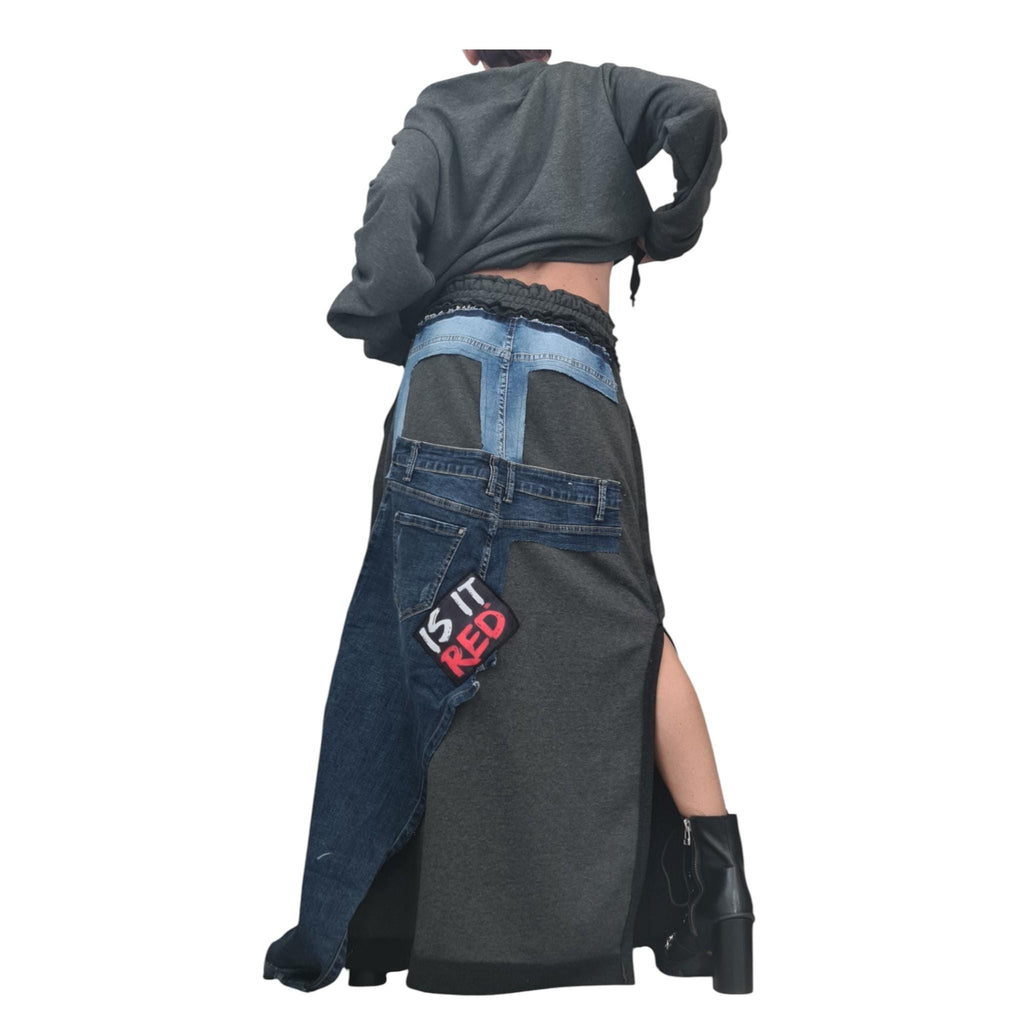 Cotton Denim Blouse Skirt Set, Extravagant Women Costume, Patchwork Design