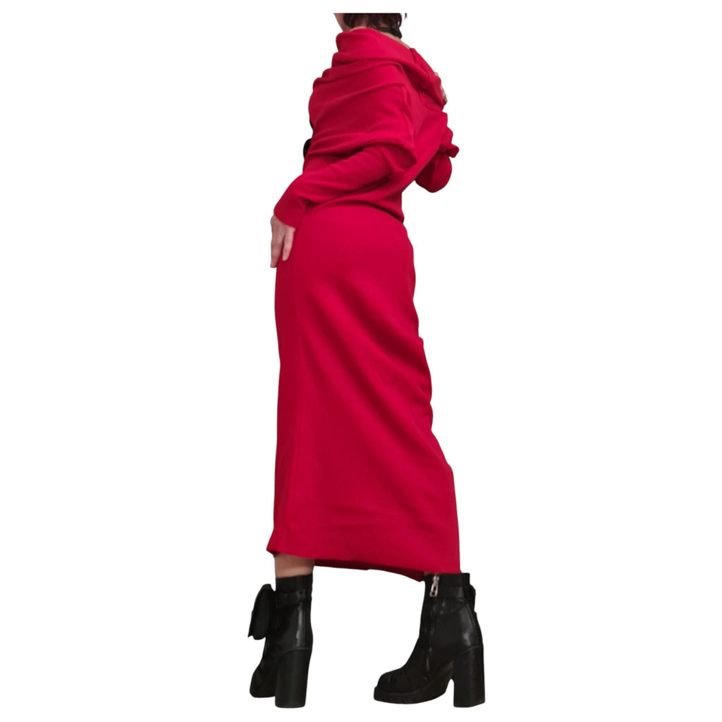 Red Asymmetric Maxi Dress, Off Shoulder Cotton Gown, Plus Size Dress for Women