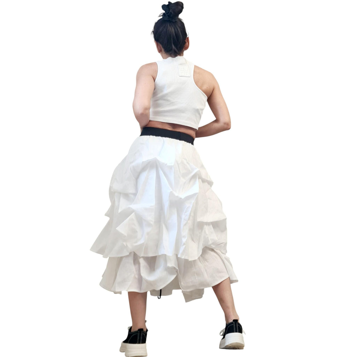 White Linen High Low Skirt, Asymmetric Convertible Dress